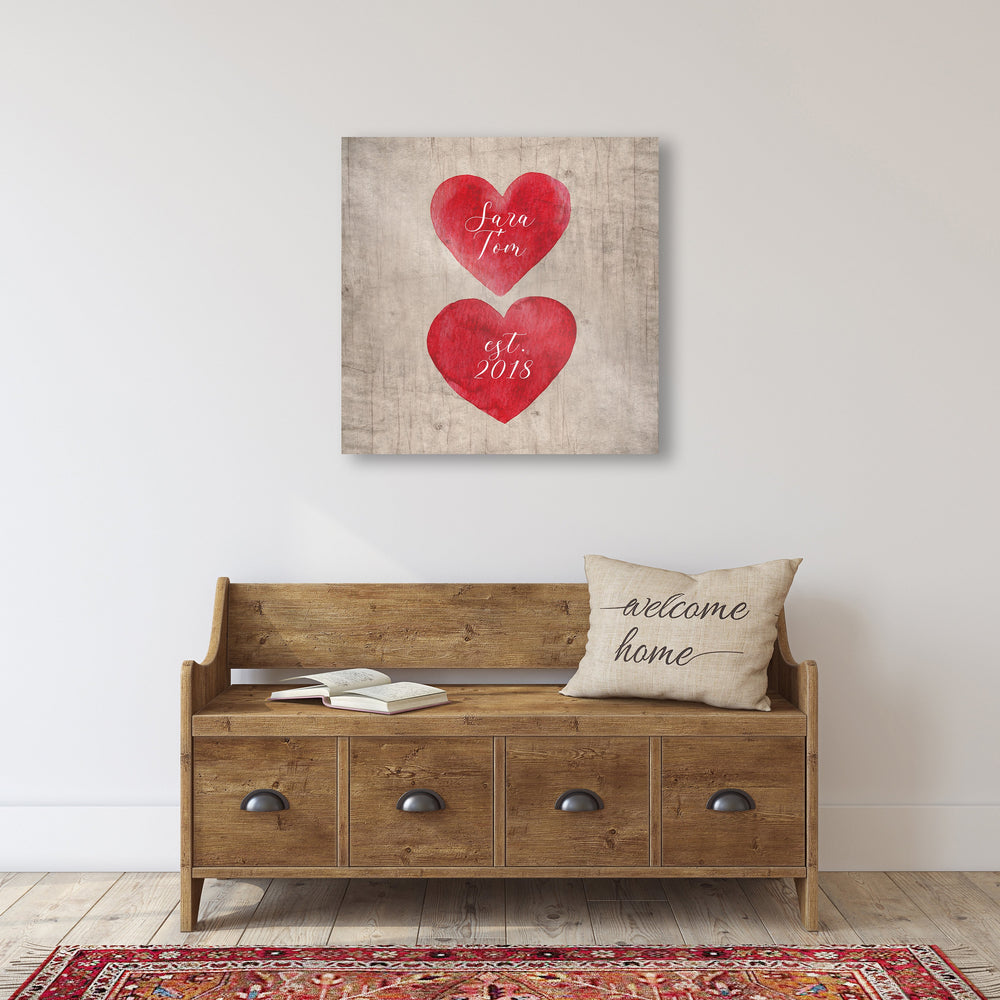 Hearts on Wood , Est. Sign, I Love You Gift, Personalized Valentines Day Decor, Romantic Wooden Gift, Couple's Name Sign, 5th Anniversary