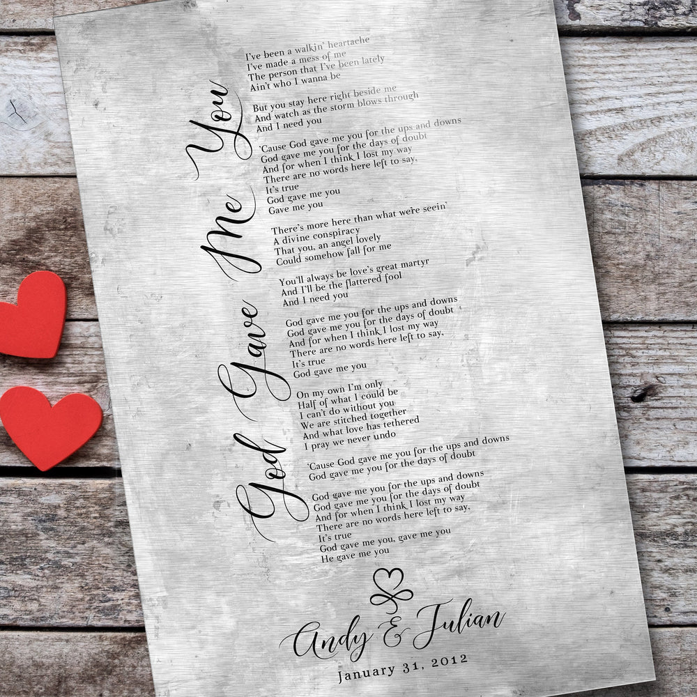 Wedding Song on Tin, Heart infinity Couples Gift, Anniversary Tin Gift, 10th Anniversary Gift, Our Song lyric Sign, First Dance Song Gift