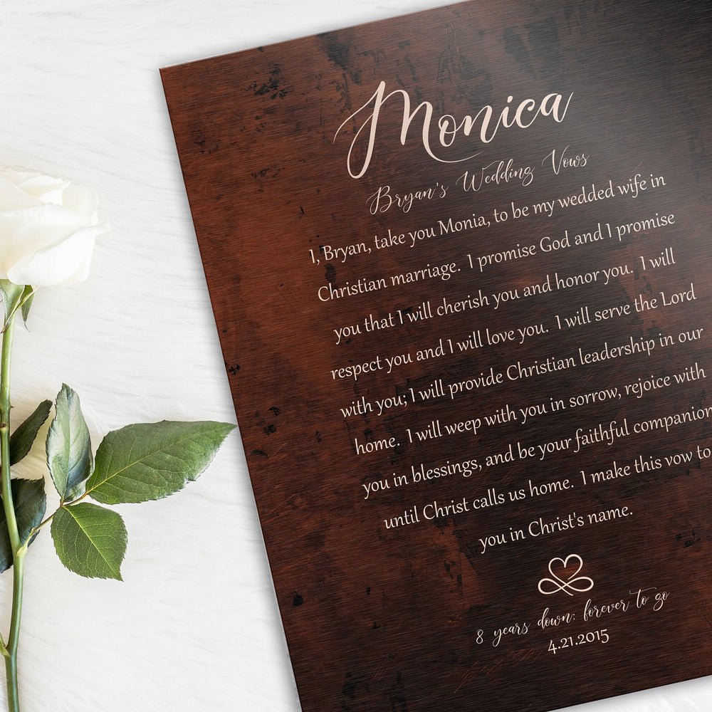 
                  
                    Our Wedding Vows on Bronze, Custom Wedding Vow Art, Bronze Gift, Bronze Gift for her, Men Bronze Gift, Anniversary Gift for him, Vows Print
                  
                