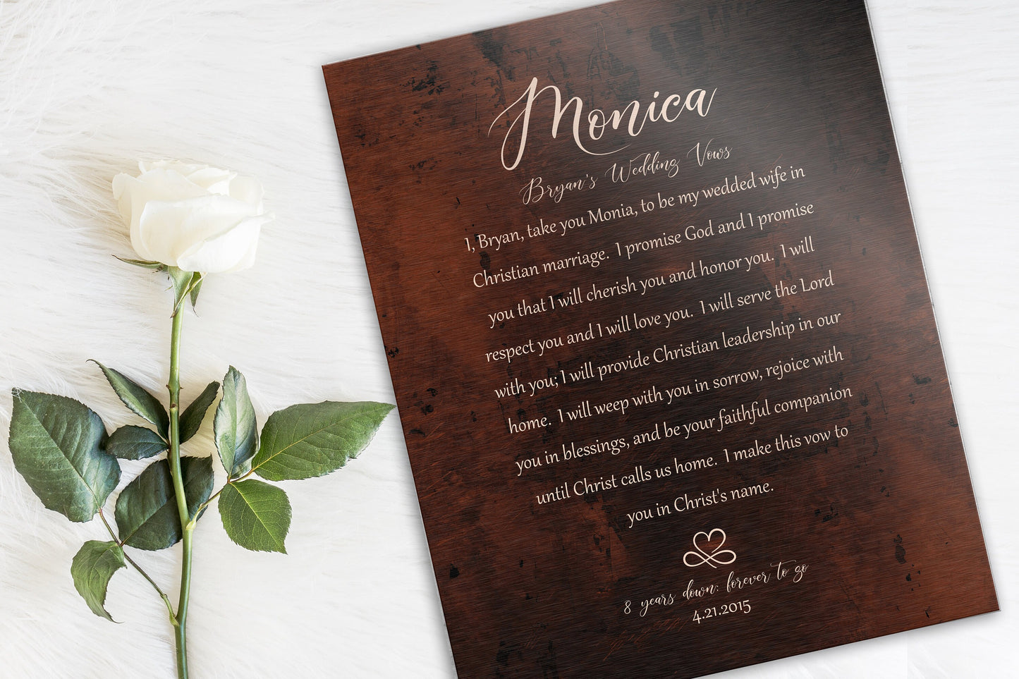 Our Wedding Vows on Bronze, Custom Wedding Vow Art, Bronze Gift, Bronze Gift for her, Men Bronze Gift, Anniversary Gift for him, Vows Print
