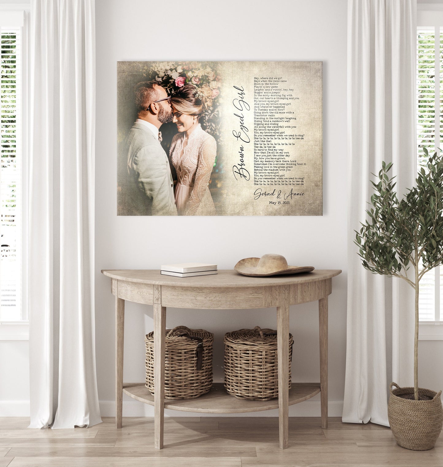 
                  
                    2nd Year Anniversary Gift, Romantic Photo gift with Lyrics, Our Song on Cotton, Custom Canvas, Personalized Photo & Song, Gift for spouse
                  
                