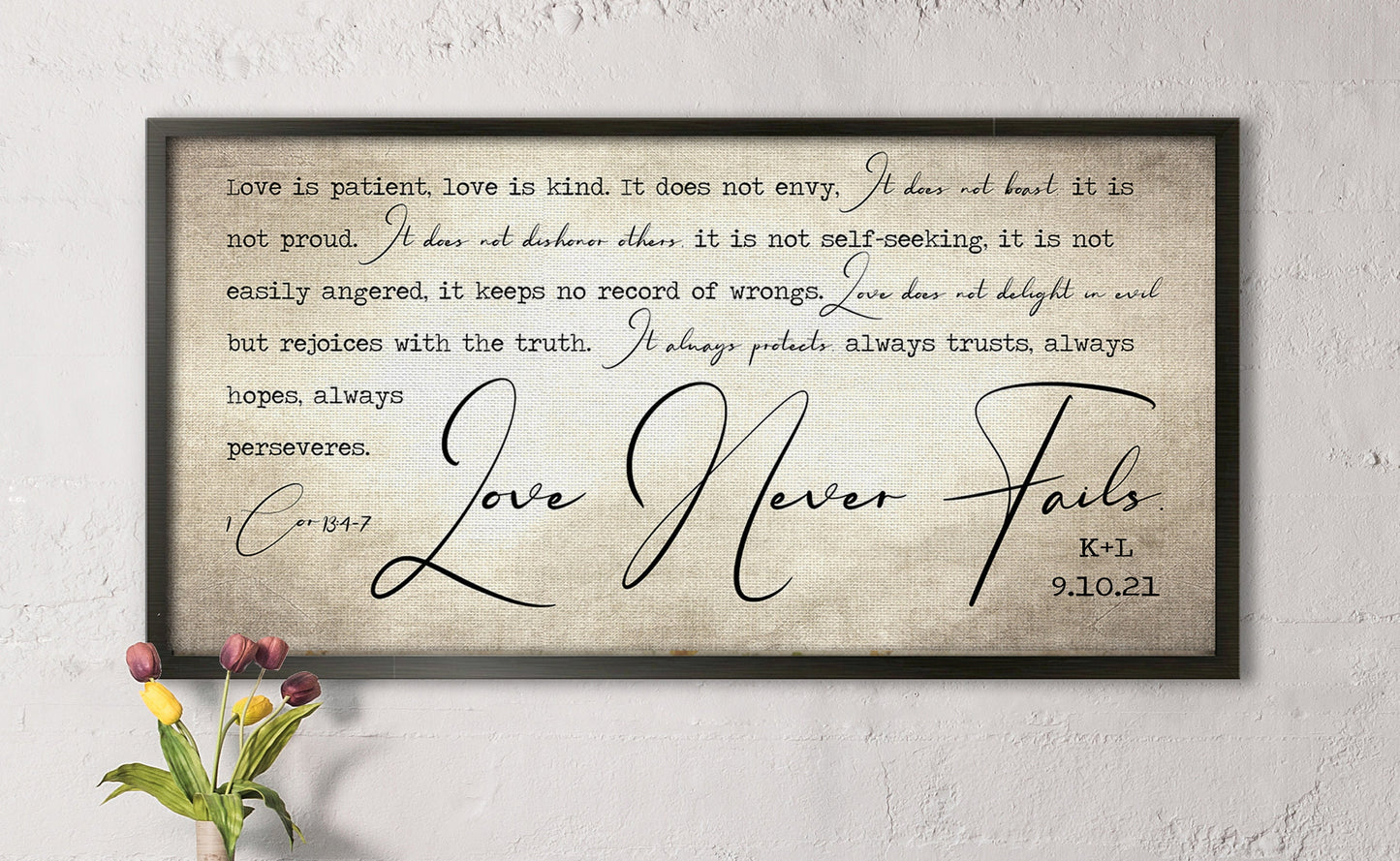 
                  
                    Vintage Couple's Decor, Love Never Fails Art, Personalized Gift, Present for Wife, Love is Patient, Love is Kind, 2nd Anniversary, 2 Year
                  
                