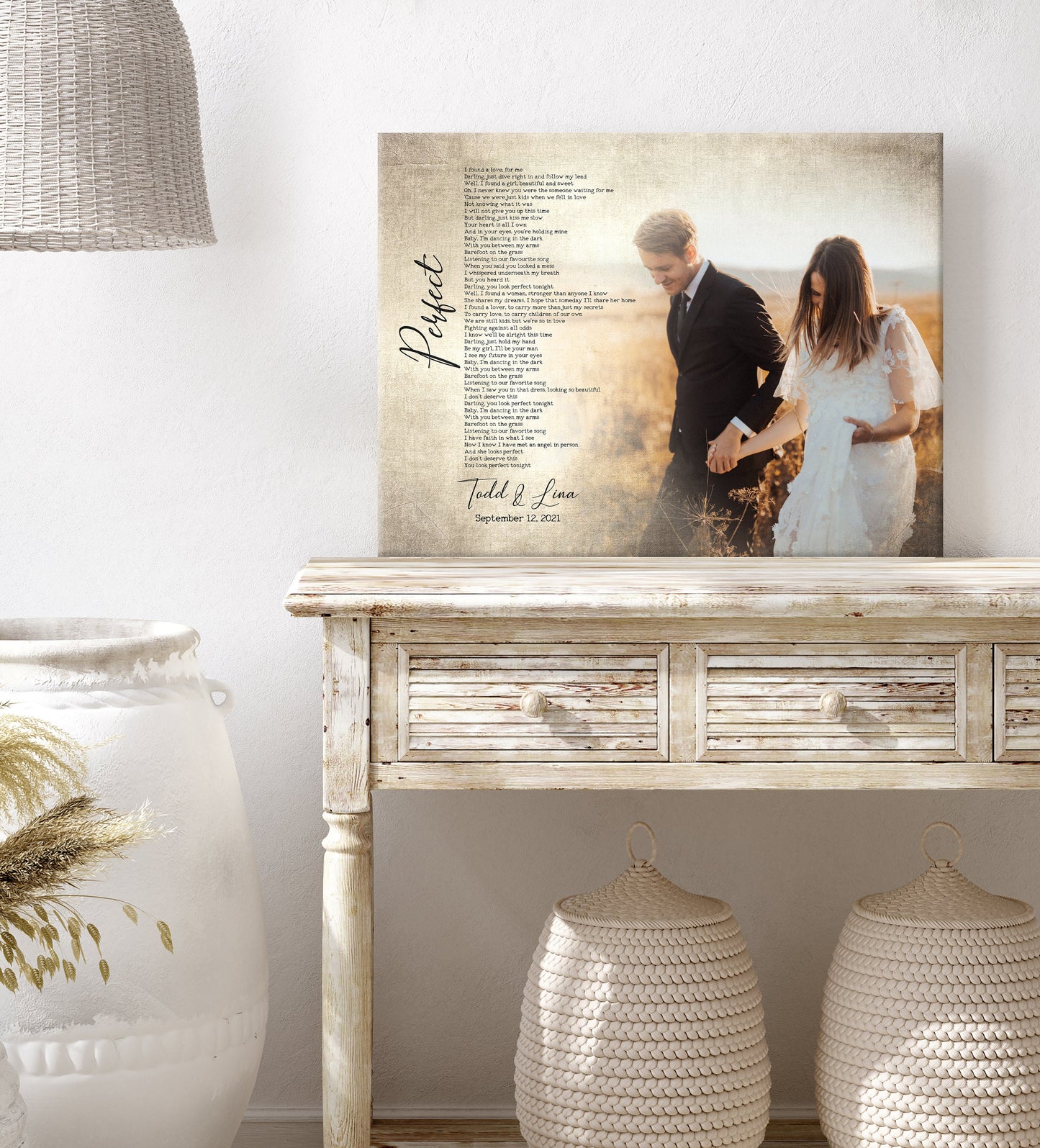 
                  
                    2nd Year Anniversary Gift, Romantic Photo gift with Lyrics, Our Song on Cotton, Custom Canvas, Personalized Photo & Song, Gift for spouse
                  
                