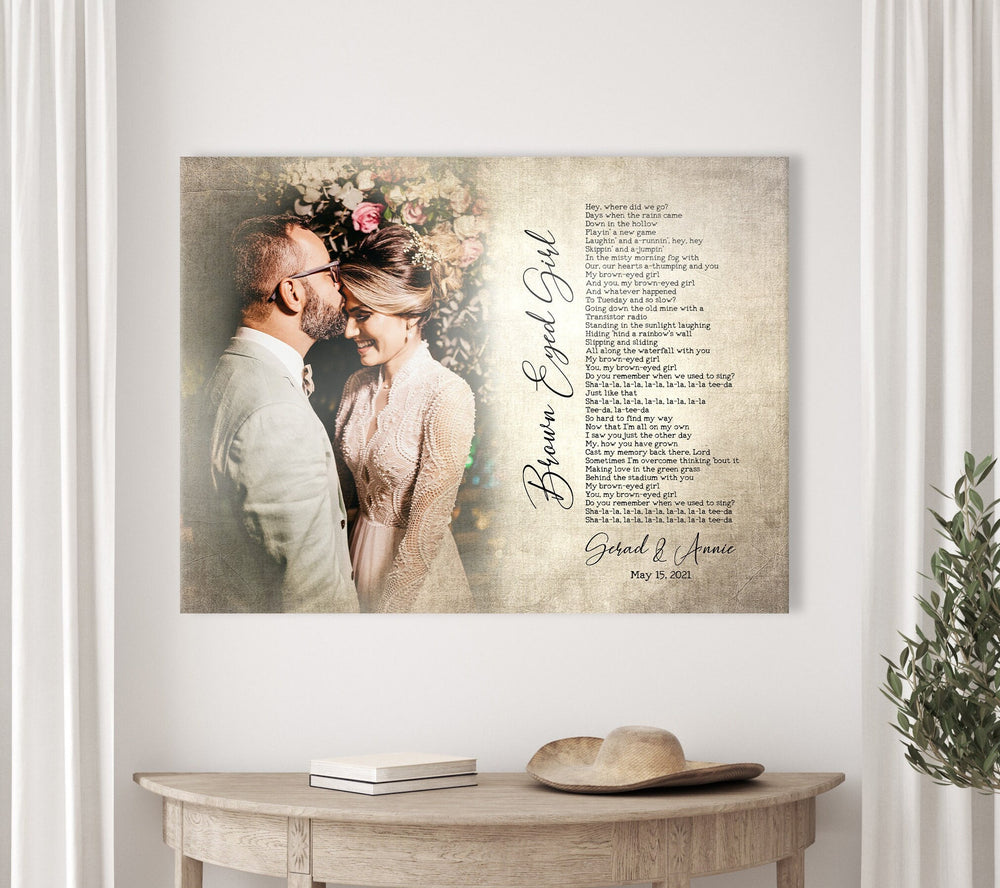 2nd Year Anniversary Gift, Romantic Photo gift with Lyrics, Our Song on Cotton, Custom Canvas, Personalized Photo & Song, Gift for spouse