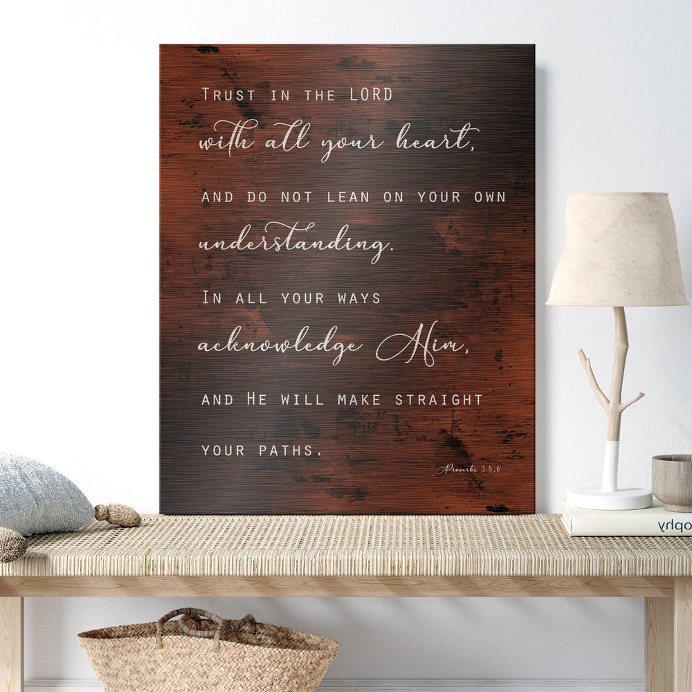 Trust in the Lord Christian Wall Decor, Inspirational wall art, Prov 3:5-6, Bible Verse Quote Sign, Large Bible Verse sign, Man Cave Art