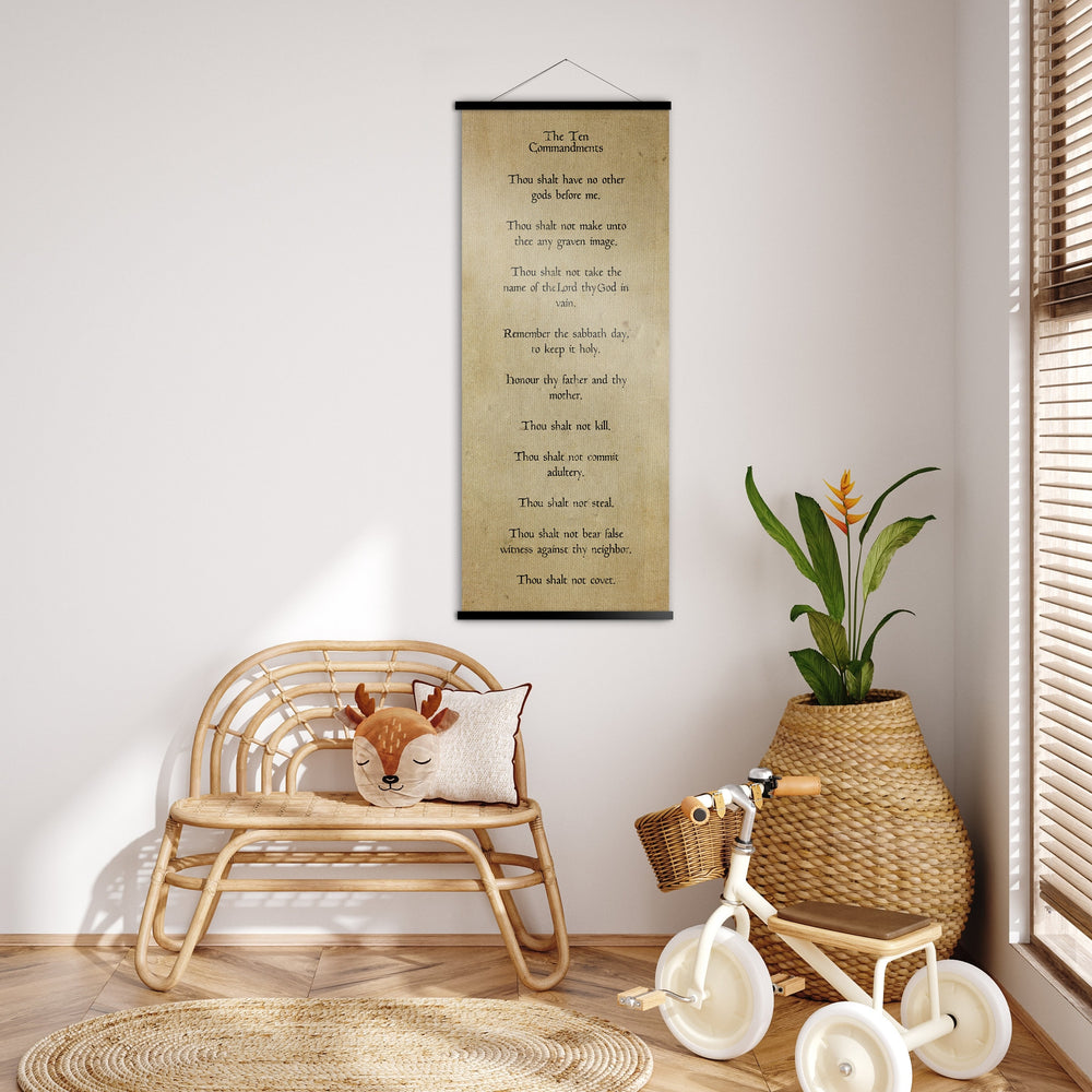 Ten Commandments Wall Hanging, Religious Scroll Tapestry, Rustic Scripture Art, Exodus 20 on Canvas, Christian Gift, The 10 Commandments art