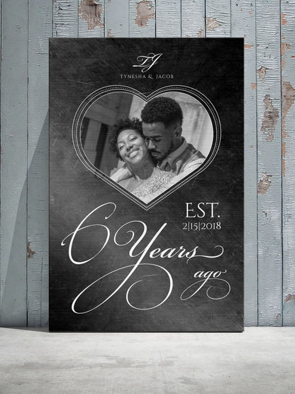 Personalized Iron Anniversary Sign, 6 Years Ago, Photo Gift, Six Year Anniversary Plaque, Heart-framed Photo, Anniversary Gift Wedding Photo