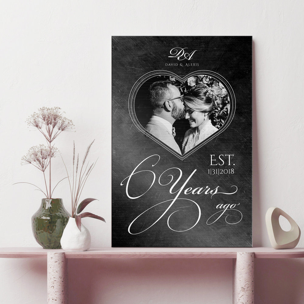 Personalized Iron Anniversary Sign, 6 Years Ago, Photo Gift, Six Year Anniversary Plaque, Heart-framed Photo, Anniversary Gift Wedding Photo