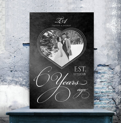 Personalized Iron Anniversary Sign, 6 Years Ago, Photo Gift, Six Year Anniversary Plaque, Heart-framed Photo, Anniversary Gift Wedding Photo