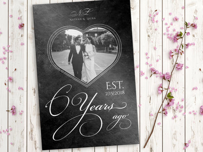 Personalized Iron Anniversary Sign, 6 Years Ago, Photo Gift, Six Year Anniversary Plaque, Heart-framed Photo, Anniversary Gift Wedding Photo