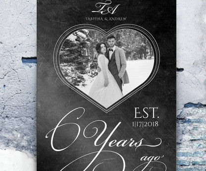 Personalized Iron Anniversary Sign, 6 Years Ago, Photo Gift, Six Year Anniversary Plaque, Heart-framed Photo, Anniversary Gift Wedding Photo