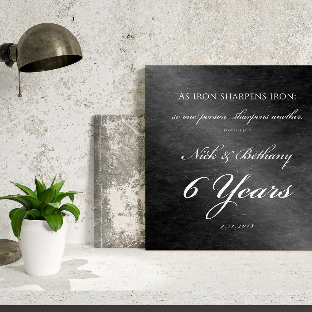 
                  
                    6 Year Anniversary Plaque, As iron sharpens iron Sign, Wall decor for couple, Iron anniversary gift, Personalized, Traditional iron gift
                  
                