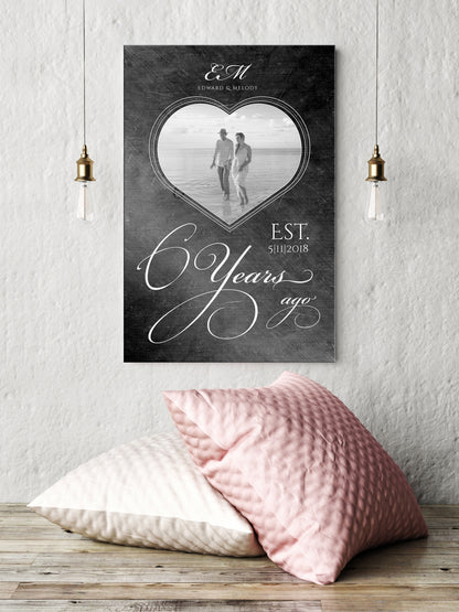 Personalized Iron Anniversary Sign, 6 Years Ago, Photo Gift, Six Year Anniversary Plaque, Heart-framed Photo, Anniversary Gift Wedding Photo