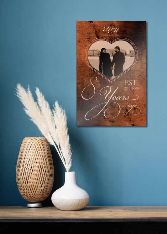 Personalized Bronze Anniversary Sign, 8 Years Ago, Photo Gift, 19th Anniversary Plaque, Bronze Photo Gift, Anniversary Gift Wedding Photo