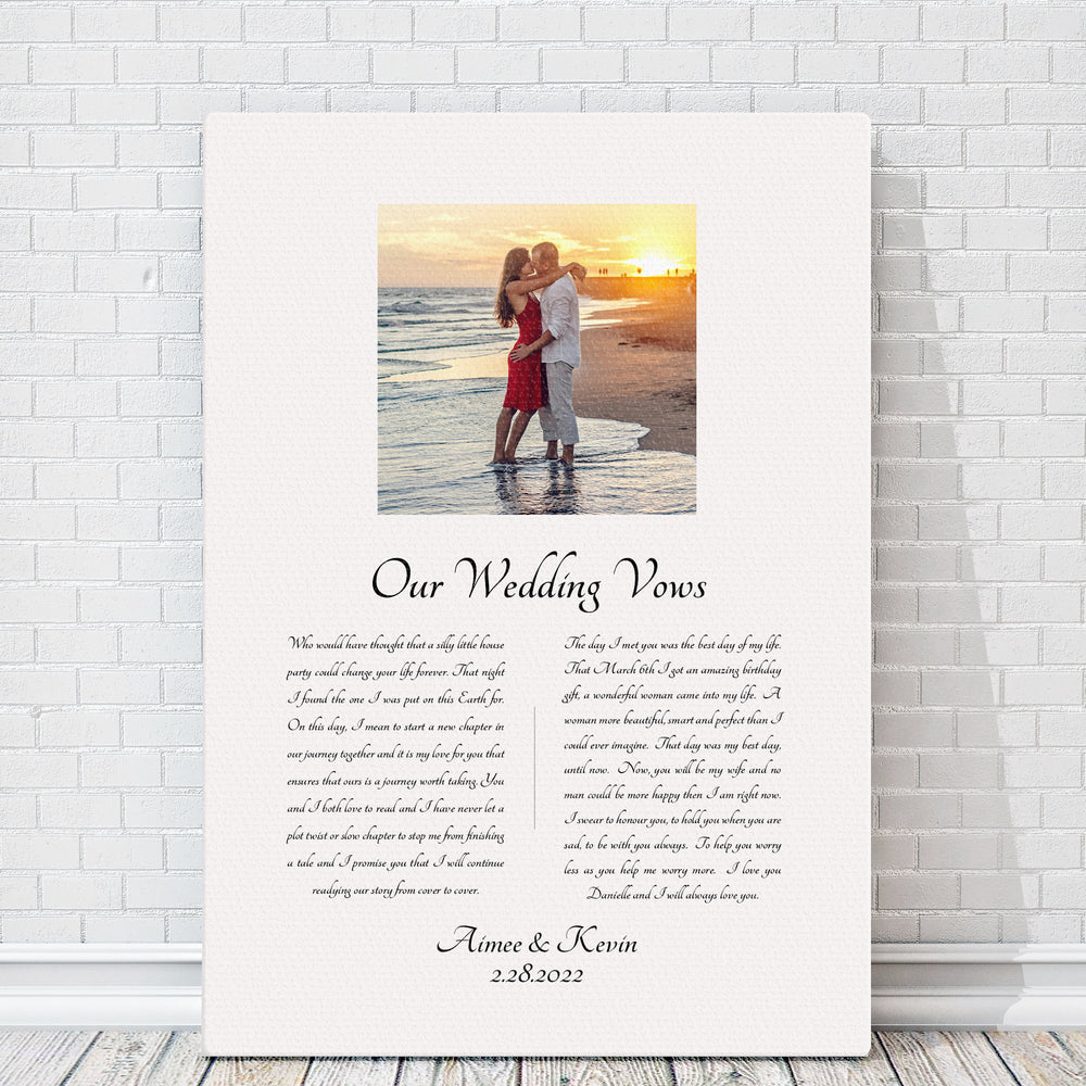 Our Vows on Cotton, Vow Anniversary Gift, Photo Canvas with text, Cotton Gift, Custom Vow Art, Romantic Photo Gift, Wedding Vow print