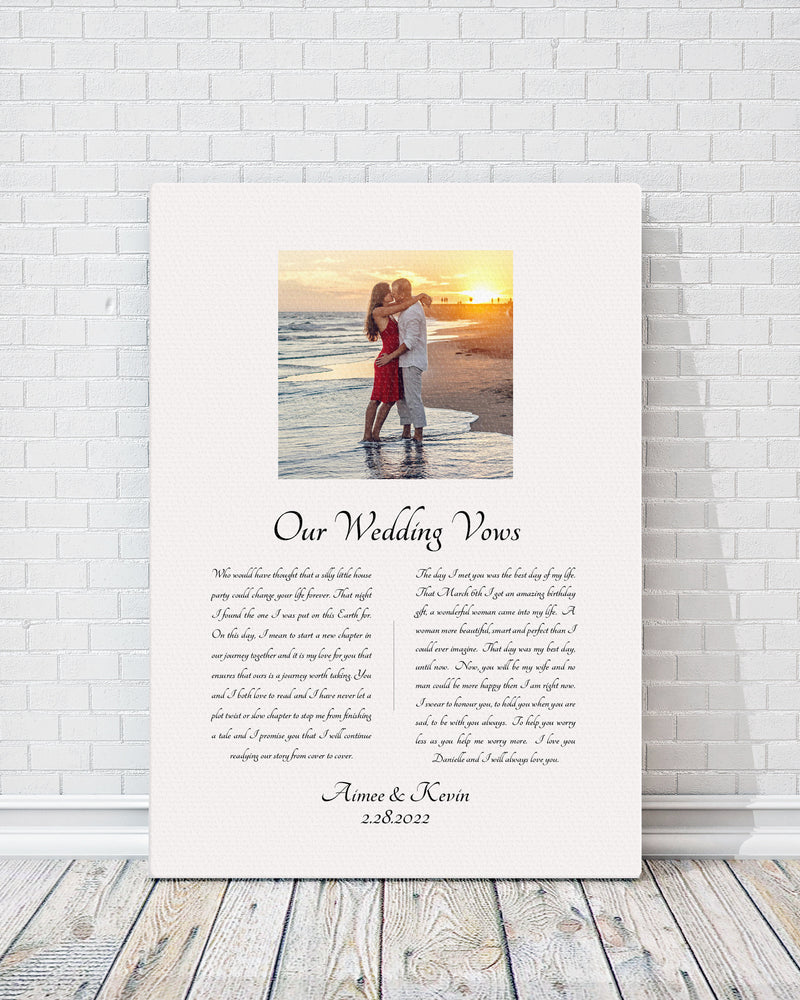 Our Vows on Cotton, Vow Anniversary Gift, Photo Canvas with text, Cotton Gift, Custom Vow Art, Romantic Photo Gift, Wedding Vow print