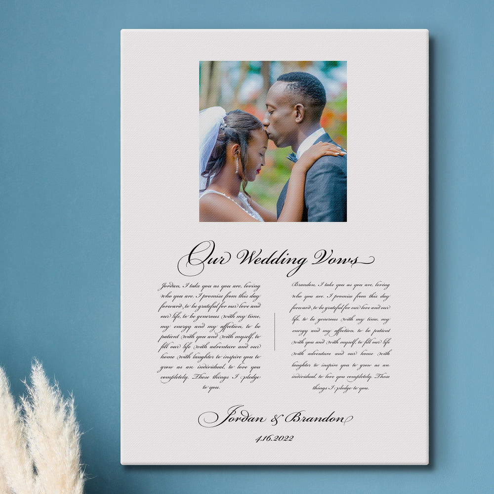 Our Vows on Cotton, Personalized Wedding Vow Art, Printed Vows, Couples Photo Gift, 2nd Anniversary Gift, Cotton Anniversary Gift, Vow Decor