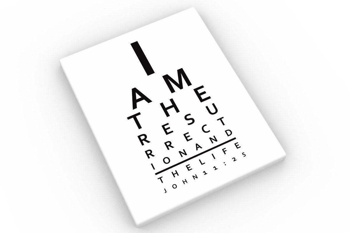 
                  
                    Bible verse on canvas, I am the resurrection and the life, Scripture Print Eye Chart- John 11:25
                  
                