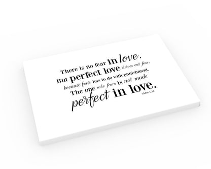 Scripture on Canvas Valentines Day Gifts about Love; Christian Valentine; Love bible verses canvas gift; 1 John 4:18 on Canvas