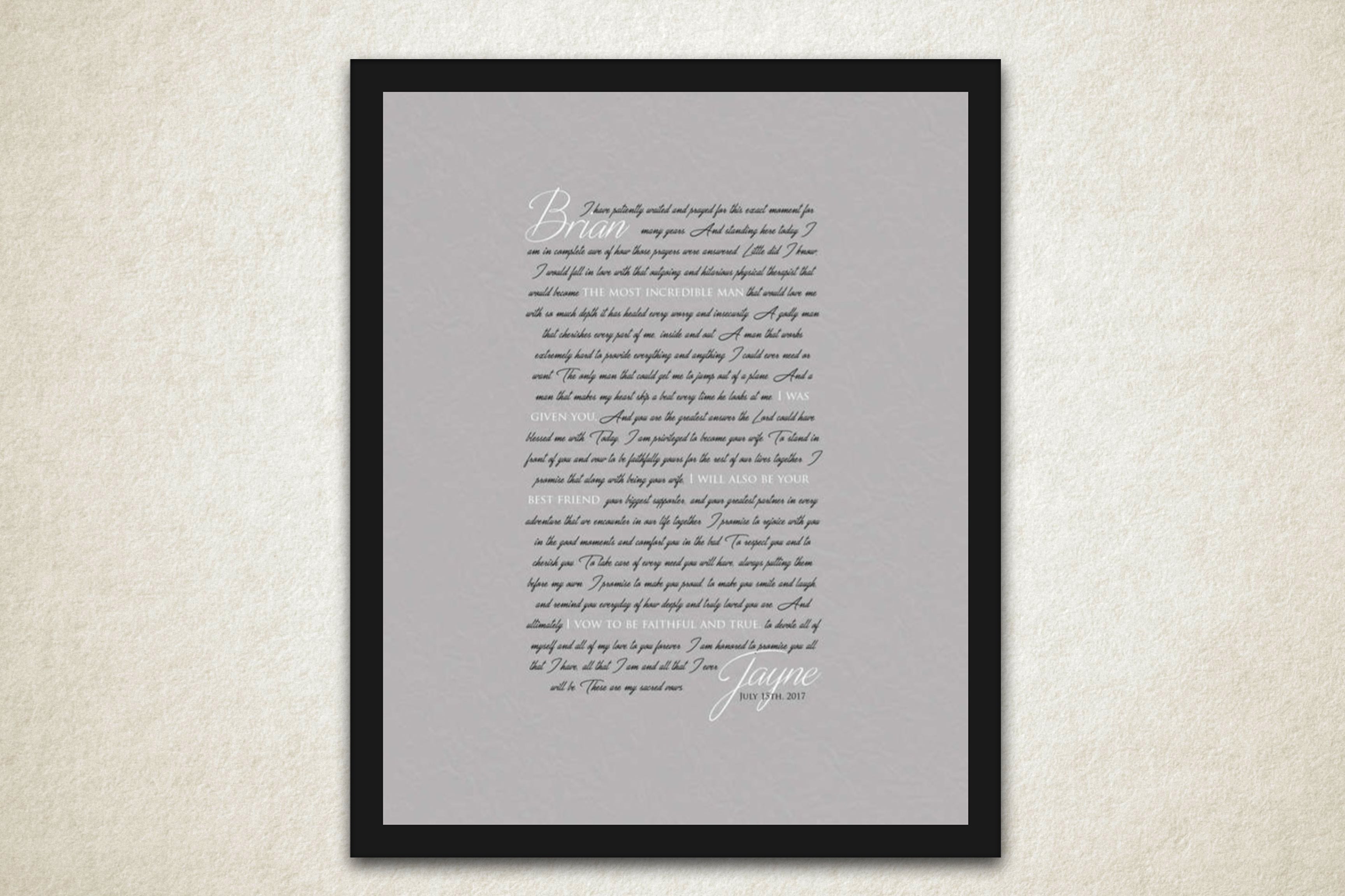 Personalized Photo Print with Frame, Fine Art Print with Vows and Wedding Picture, Print with Poem Lyrics, Framed store