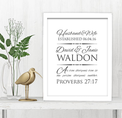 Proverbs 27:17 Personalized Wedding Gift - Fine art and canvas personalized anniversary and inspirational gifts